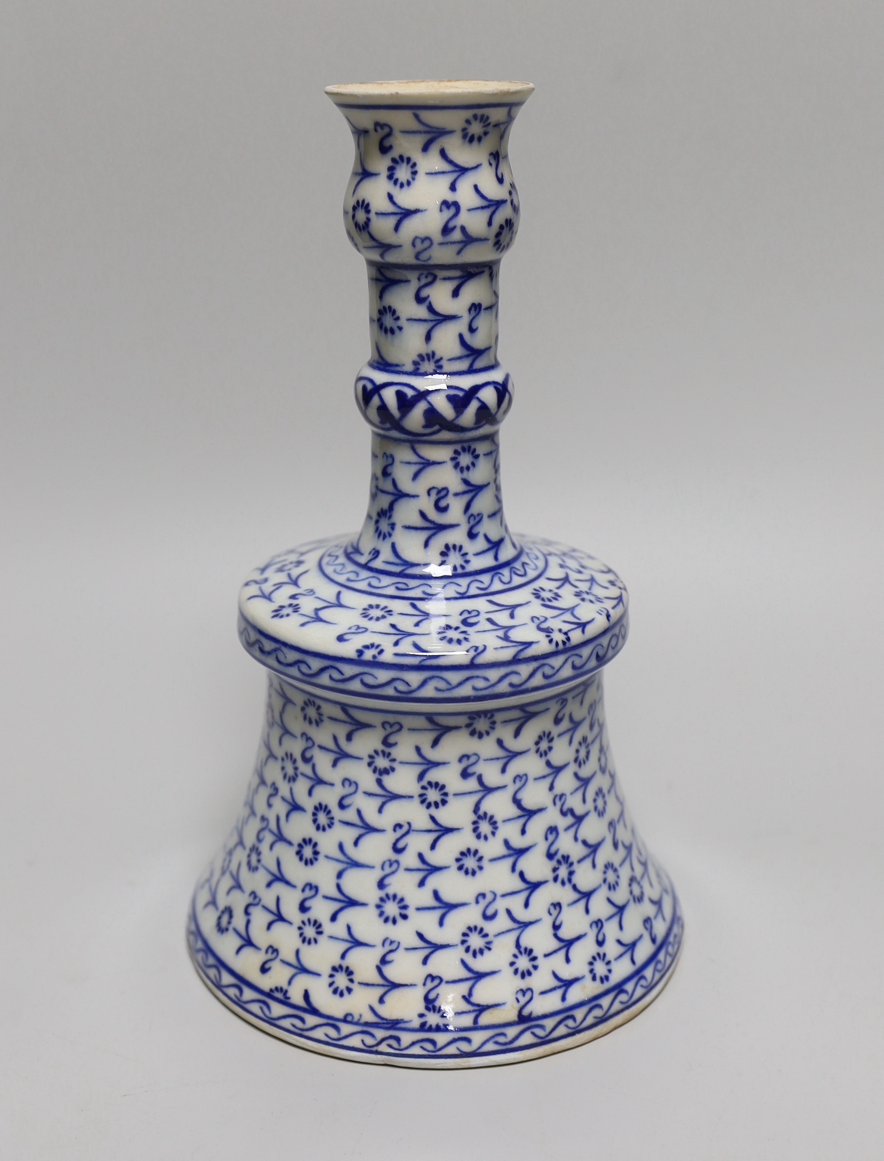 Turkish blue and white Isnik style candlestand, 26cm high